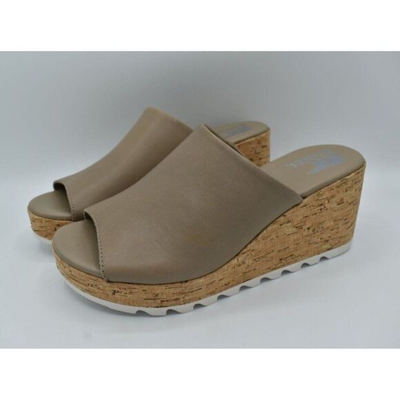 Sorel Womens Size 10.5 Omega Taupe Sea Salt Cameron Wedge Platform Mules Sandals - Picture 1 of 11